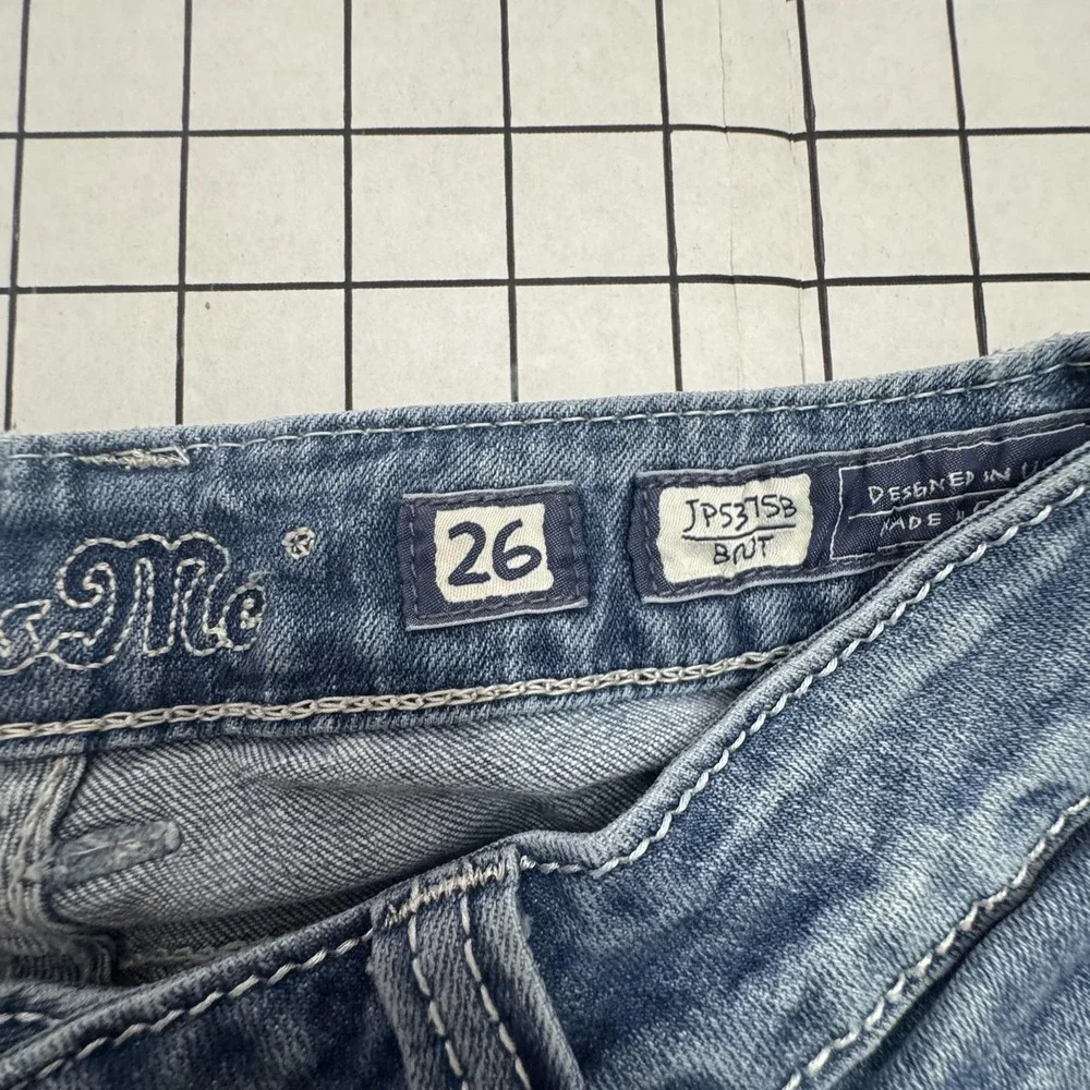 Miss Me Shorts Juniors 26 Blue Denim Cuffed Hot Pants Rhinestone Fleur De Lis